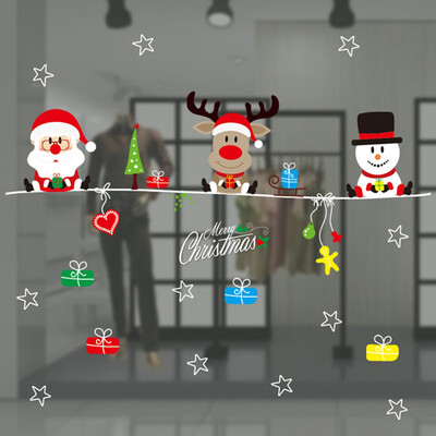 

Christmas New Year Stickers For Window Showcase Removable Santa Clause Snowman Home Decor Decal Adhesive Pvc Cartoon Stickers