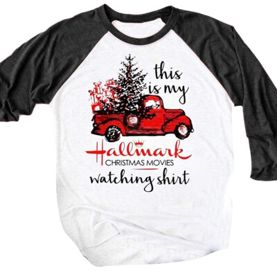 

Christmas Tree Car Letter Print Long Sleeve Crew Neck T-Shirt Casual Women Top