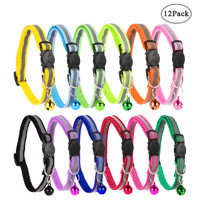 

6 PACK Reflective Cat Collars Safety Quick Release with Bell- Adjustable 19-32cm