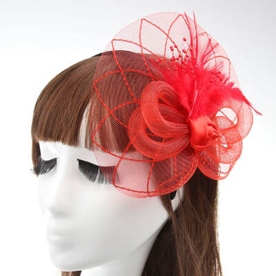 

Women Feather Headwear Fascinator Hair Clip Mesh Wedding Birdcage Hat Part