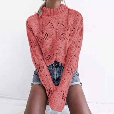 

Autumn And Winter New Fashion Ladies Sexy Hollow High-Neck Sweater Woman Long Sleeved