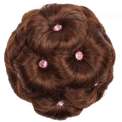 

Gobestart Female Wig Hair Ring Curly Bride Makeup Diamond Bun Flowers Chignon Hairpiece
