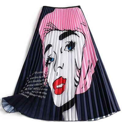 

2019 Europe And America Women Pleated Skirt Street Cool Printed Casual Hem Loose A-Line Skirts