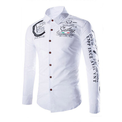 

Toponeto Fashion Mens Letter Button Personality Long Sleeve T-Shirt Blouse Tops