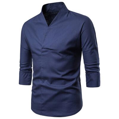 

Tailored Mens Fashion Cotton Linen Solid Color Tops Casual Long Sleeve Shirts Blouse