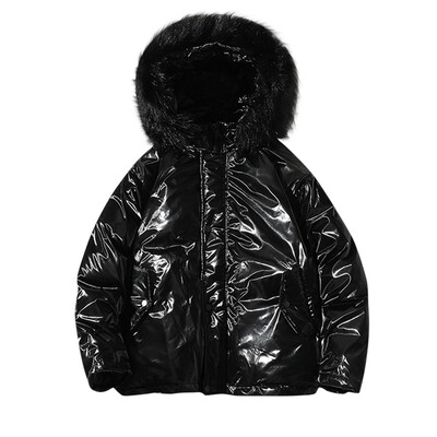 

Toponeto Mens Winter Fashion Pure Color Hoodie Patchwork Thickened Cotton Padded Coat