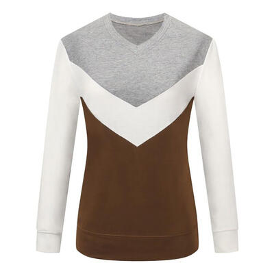 

Fashion Women Long Sleeve Solid Stitching Round Collar Leisure Sweatshirt
