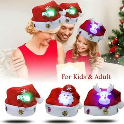 

Christmas Red Hat for Adult&Kids Children LED Caps Unisex Holiday Hat for Christmas Snowman ElK Santa Claus