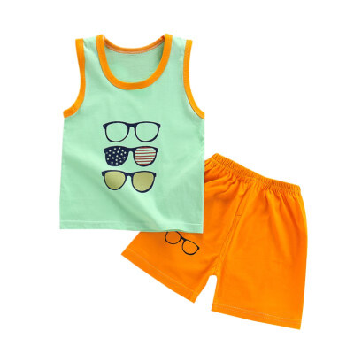 

Baby Boy Shorts Set Summer Children Baby Girls Casual Sleeveless Cartoon Print Vest Tops Shorts Suits Costume Set