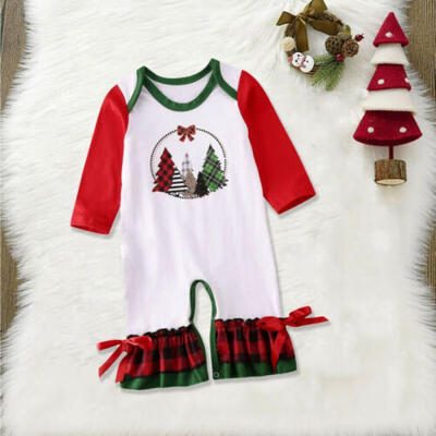 

UK Christmas Newborn Baby Boy Girl Winter Clothes Romper Ruffle Bodysuit Outfits