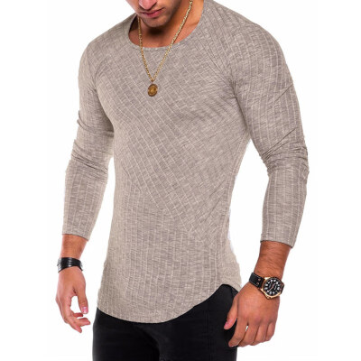 

Men\s Fashion Bottoming Polo Shirts Solid Color Stitching Arc Hem Shirt Round O Neck T-shirt