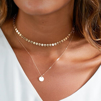 

Simple Style Women Disk NecklaceWoman Choker Necklace Round Tablets