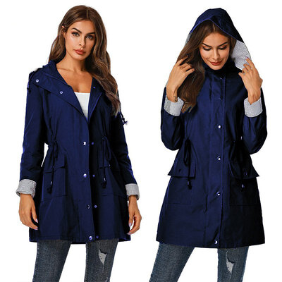 

Spring Autumn Women Waterproof Jacket Packable Hooded Outdoor Raincoat Windproof Hiking Clothes Lightweight Zipper Jacket