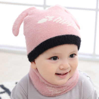 

Cute Cat Ears Hats Winter Children Hats Knitted Baby Girls Boys Hat Warm Velvet Scarf for Kids Autumn