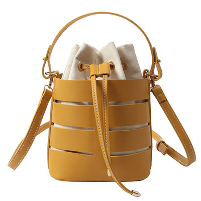 

Fashion Solid Color Hollow Faux Leather Women Shoulder Messenger Bucket Tote Bag