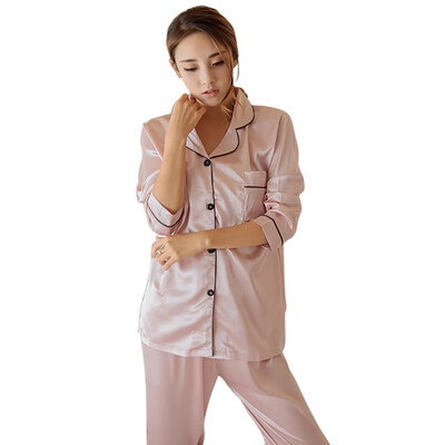 

Womens Sexy Silk Satin Pajamas Set Long Sleeve Sleepwear Pajamas Suit Female Two Piece Sleepwear Nightwear P4