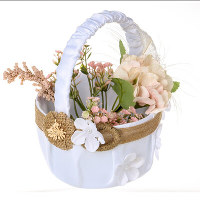 

Toponeto New Romantic Bowknot Silk Cloth Wedding Ceremony Party Rose Flower Girl Basket