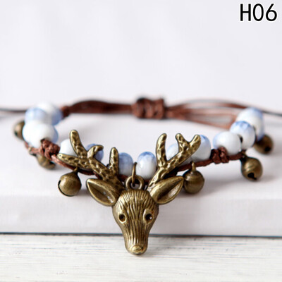

New Fashion Hand Made Unique Women Ceramic Beaded Bracelets Bell Small Elk Deer Jewelry for Vintage Bracelet Accessories