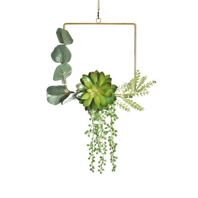 

1pcs Hanging Plastic Fleshy Iron Wreath Nordic Artificial Green Plant Wall Pendant Wedding Aerial Hanging Garland Decor