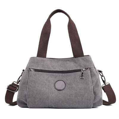

Women Solid Color Multi Pockets Zipper Tote Hobo Canvas Crossbody Shoulder Bag