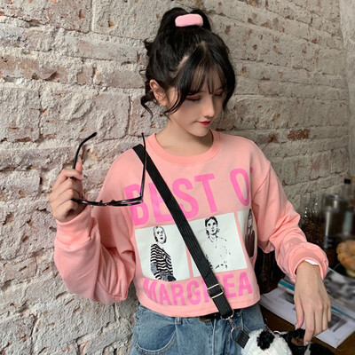 

Autumn Women kpop Gothic Hoodie Hip Hop Steetwear Cropped Korean Friend Long Sleeve O neck Gothique Fleece Pullover Sweatshirt