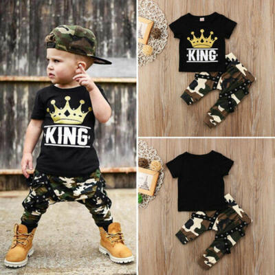 

Newborn Kids Baby Boys Tops T-shirt Camo Pants Boys 2PCS Outfits Set Clothes