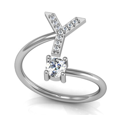 

26 Letter Silver Ring Solitaire Crystal Wedding Day Party Ring Jewelry for Women