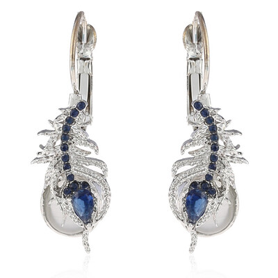 

Trendy Silver Moonstone Blue Sapphire Women Prom Jewelry Gift Ear Dangle Earrings Mothers Day Gift Wedding Party Jewelry