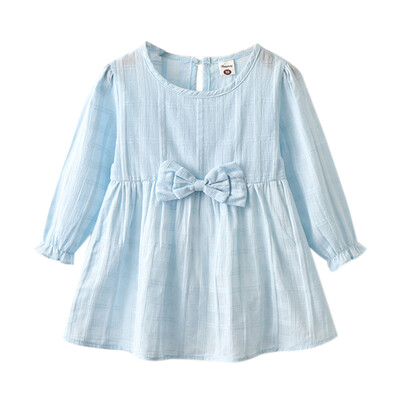 

Baby Girls Autumn Long Flare Sleeve Solid Print Dress With Bowknot Kids Princess Pageant Dresses 0-6y