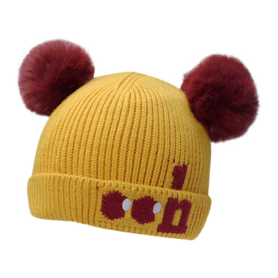 

Warm Winter Newborn Cute Warm Kids Girls Boys Baby Cartoon Hats Knitted Wool Hemming Caps With Ball