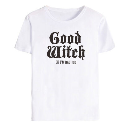 

GoodBad Witch Letter Print Halloween Tee Women Short Sleeve O-Neck T-Shirt