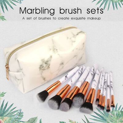 

10Pcs Marble Makeup Brushes with Holder Bag Powder Foundation Cosmetics Tools