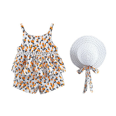 

Baby Girl Clothes Set 0-3t Casual Summer TopShortsCap Cotton Print Floral Infant Girl Clothes Suit