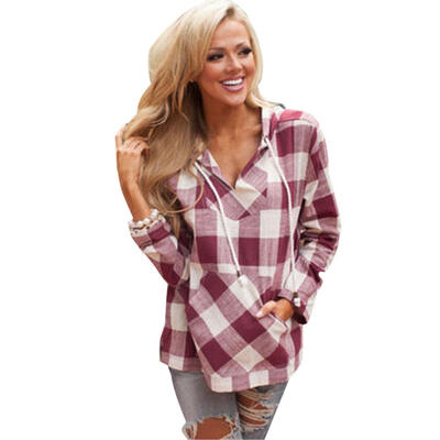 

Women Casual Long Sleeve Tops Hooded Sweater Slit Blouse Shirt Pullover
