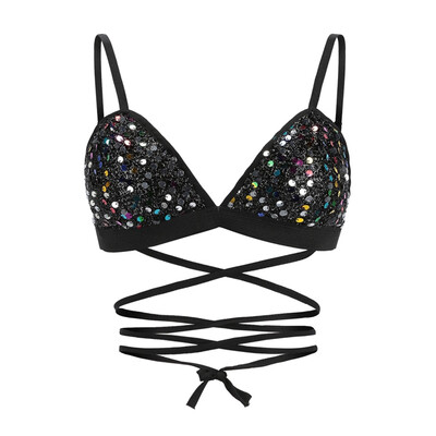 

Bras For Women Sexy V Neck Lady Silver Sequin Bra Cross Strappy Crop Top Vest Women Underwear Vest Bra Bralette