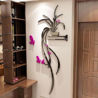

3D Acrylic Butterfly And Orchid Flower Wall Sticker Self-Adhesion Room Decor
