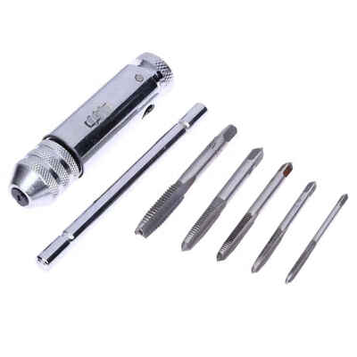 

Adjustable Alloy Steel T-Handle Ratchet Tap Holder Wrench with 5pcs Machine Screw Thread Metric Plug Tap