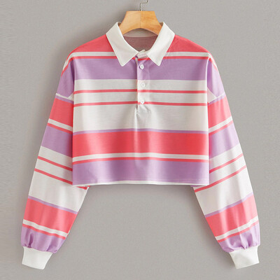 

Tailored Womens Casual Drop Shoulder Striped Crop Pullover Sweatshirt Top Blouse