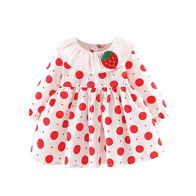 

Children Autumn Girls Cute Dot Print Doll Collar Temperament Long Sleeve Sweet Princess Dress