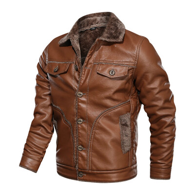

Gobestart Mens Autumn Winter Vintage Turn-down Collar Solid Imitation Leather Coat