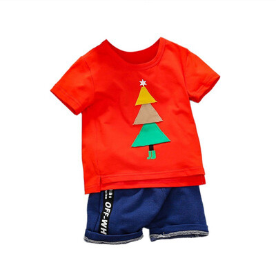 

Causal Boy Clothes Set Short Sleeve Tree Print Tops Blouse T-shirtDenim Shorts Casual Outfits Sets