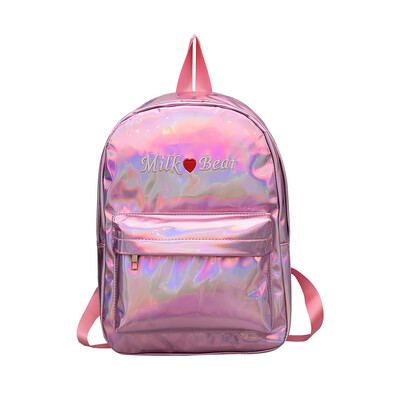 

Boys Girls Soft Laser Sweet Love Embroidered Pink Backpack