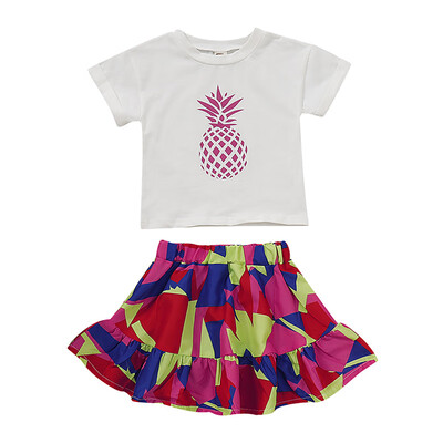 

2PcsSet Summer Baby Girls Short Sleeve Pineapple Pattern T-shirt BlouseFloral Skirts Casual Outfits Set