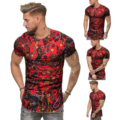 

Toponeto Fashion Mens Summer Slim Casual African Print O-Neck Fit Short Sleeve Top Blouse