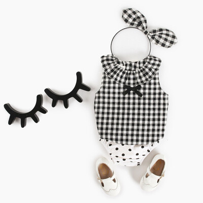 

Summer baby girl clothing set Plaid Skirted T-shirt Tops Dot Short 2pcs Sets baby girl clothes Newborn Outfits