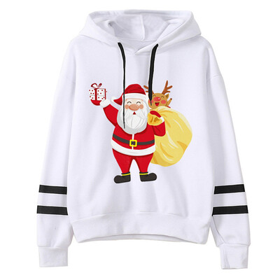 

Gobestart Women Christmas Printing Stripe Round Collar Long Sleeves Sweater Tops