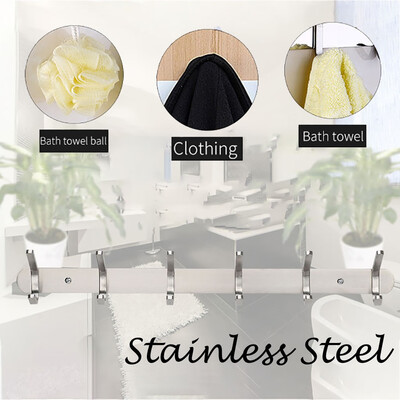 

Gobestart Stainless Steel Wall Hanging Bathroom Towel Kitchen Hook 6 Hook Double Hanging