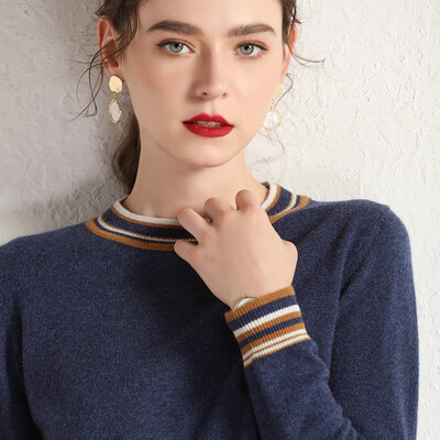 

New pure cashmere albus white cashmere fashionable temperament round collar short style simple foundation WDDI09