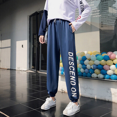 

Women New Casual Loose High-Elastic Sports Pants Side Korean Style Harajuku Letter Print Feet Pants