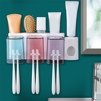 

Gobestart Automatic Toothpaste Dispenser Toothbrush Holder Set Mount Stand Bathroom